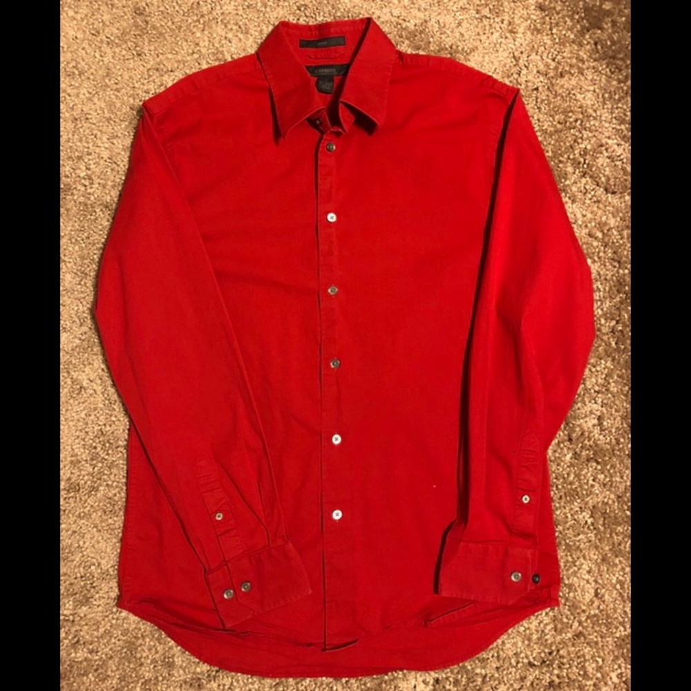Express Men’s Stretch Button Down Shirt, Red, Sz L
